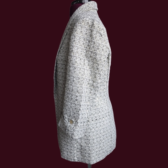 Anne Klein Classic Tweed Open Front Gray Blazer Black And Gold Specks Size M - Picture 3 of 7